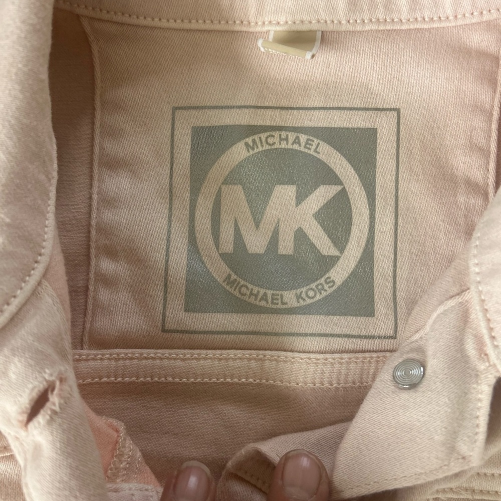 MICHAEL KORS Long Sleeve Large Pink Logo Hardware Stretch Denim Jacket Feminine - Picture 5 of 12
